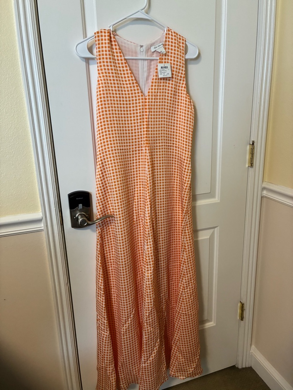 NWT club Monaco Sleeveless Orange Check V-Neck Maxi Dress